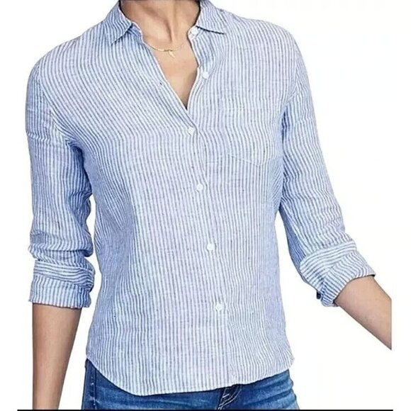 Untuckit Angelen Stripe Linen Blend Shirt NWT 6 - Picture 1 of 10